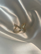 Bague Dorée Ouverte Large Creuse Fils En Croix Avec Strass