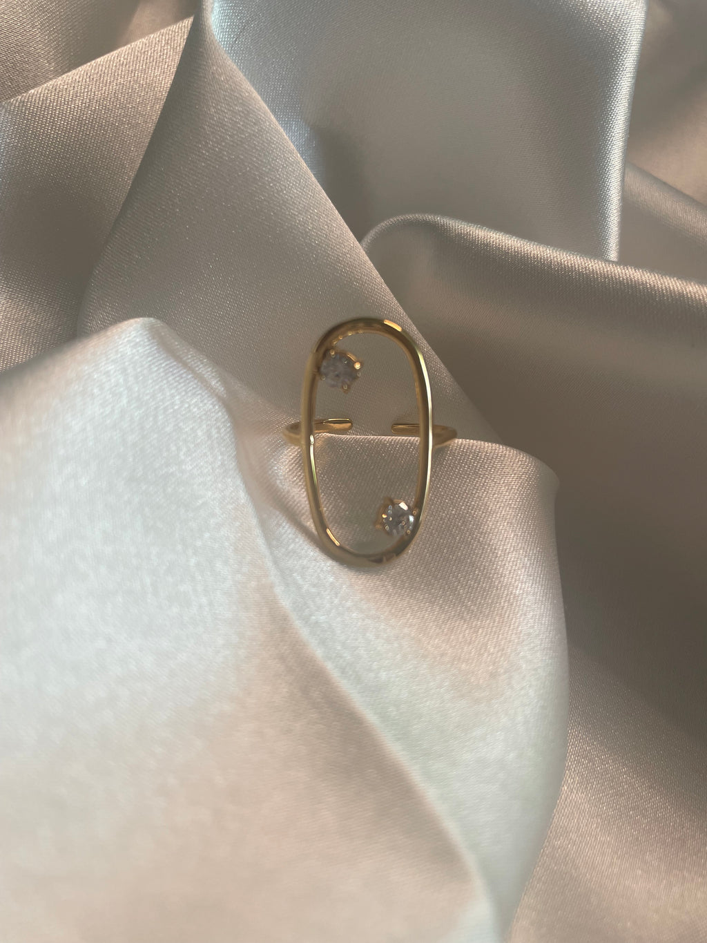 Bague Dorée Ajustable Oblong Large Avec Strass