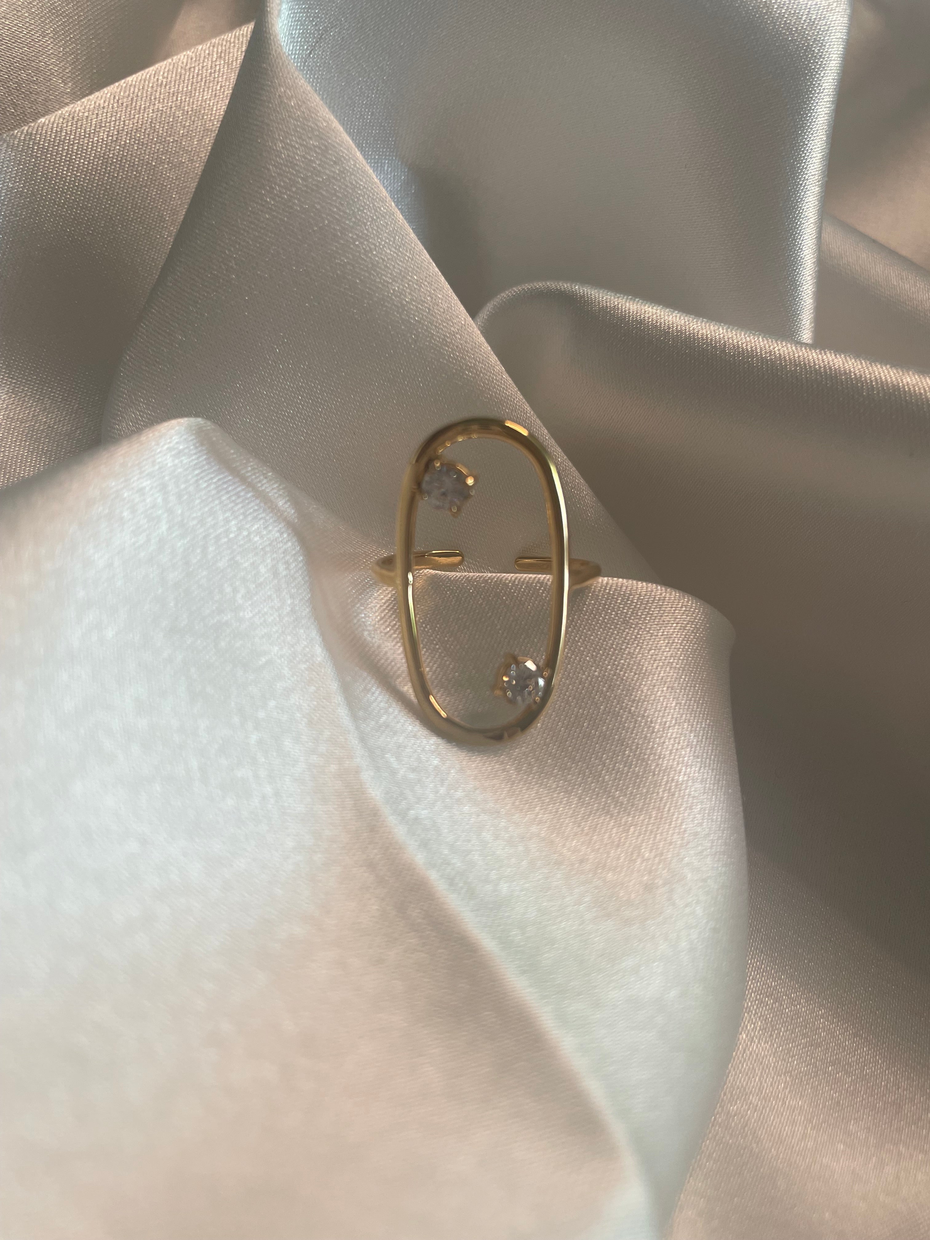 Bague Dorée Ajustable Oblong Large Avec Strass