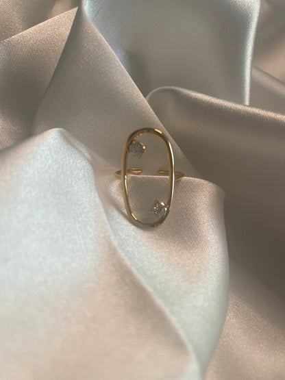 Bague Dorée Ajustable Oblong Large Avec Strass