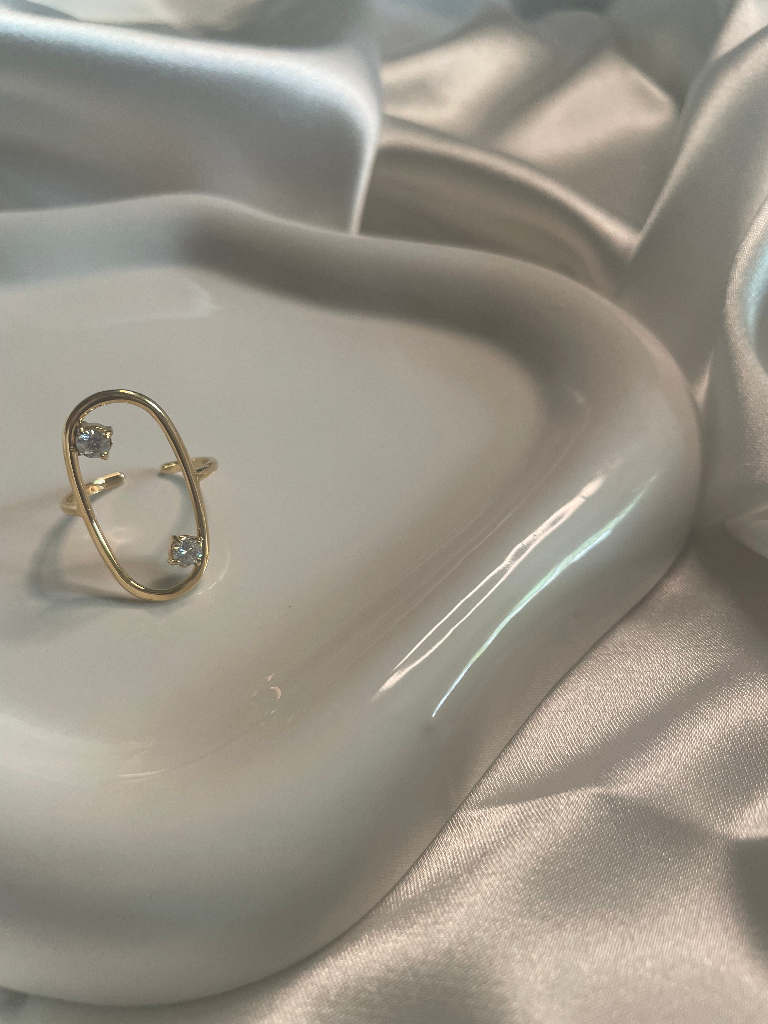 Bague Dorée Ajustable Oblong Large Avec Strass