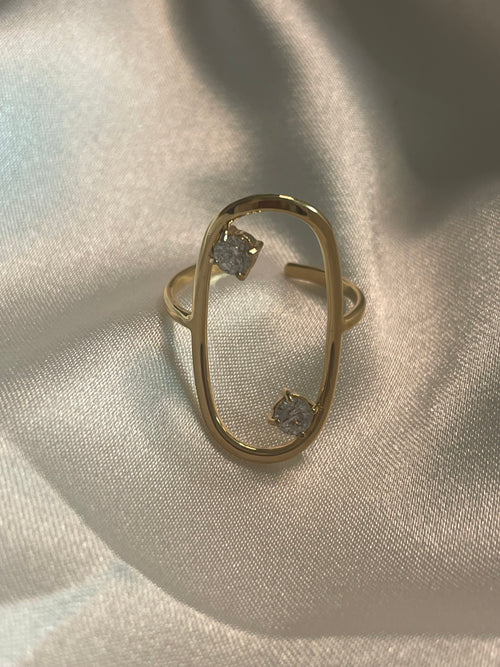 Bague Dorée Ajustable Oblong Large Avec Strass