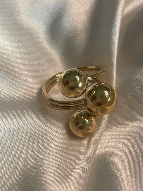 Bague Doréé Spirale Triple Boules Sur Pointes