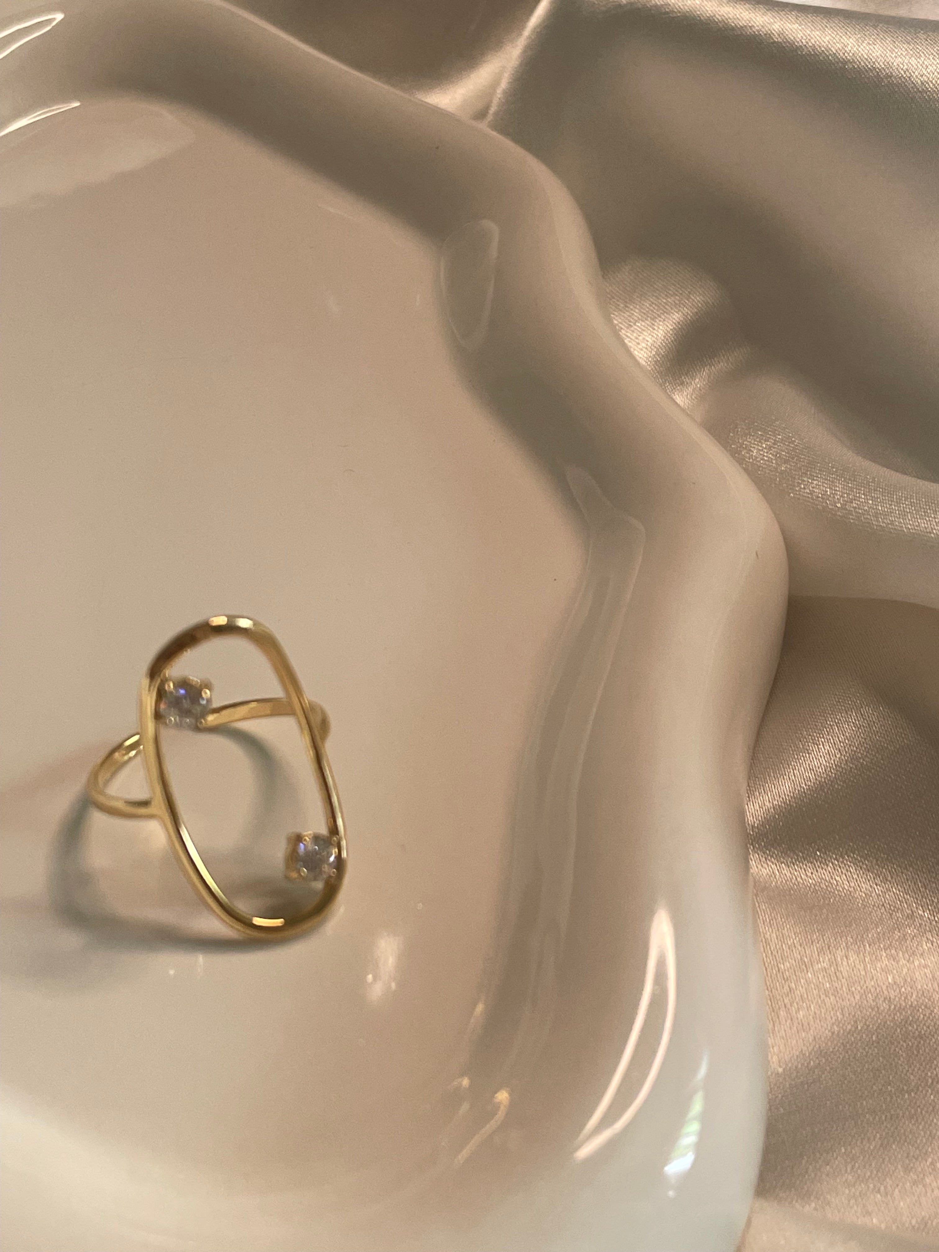 Bague Dorée Ajustable Oblong Large Avec Strass