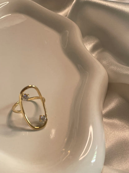 Bague Dorée Ajustable Oblong Large Avec Strass