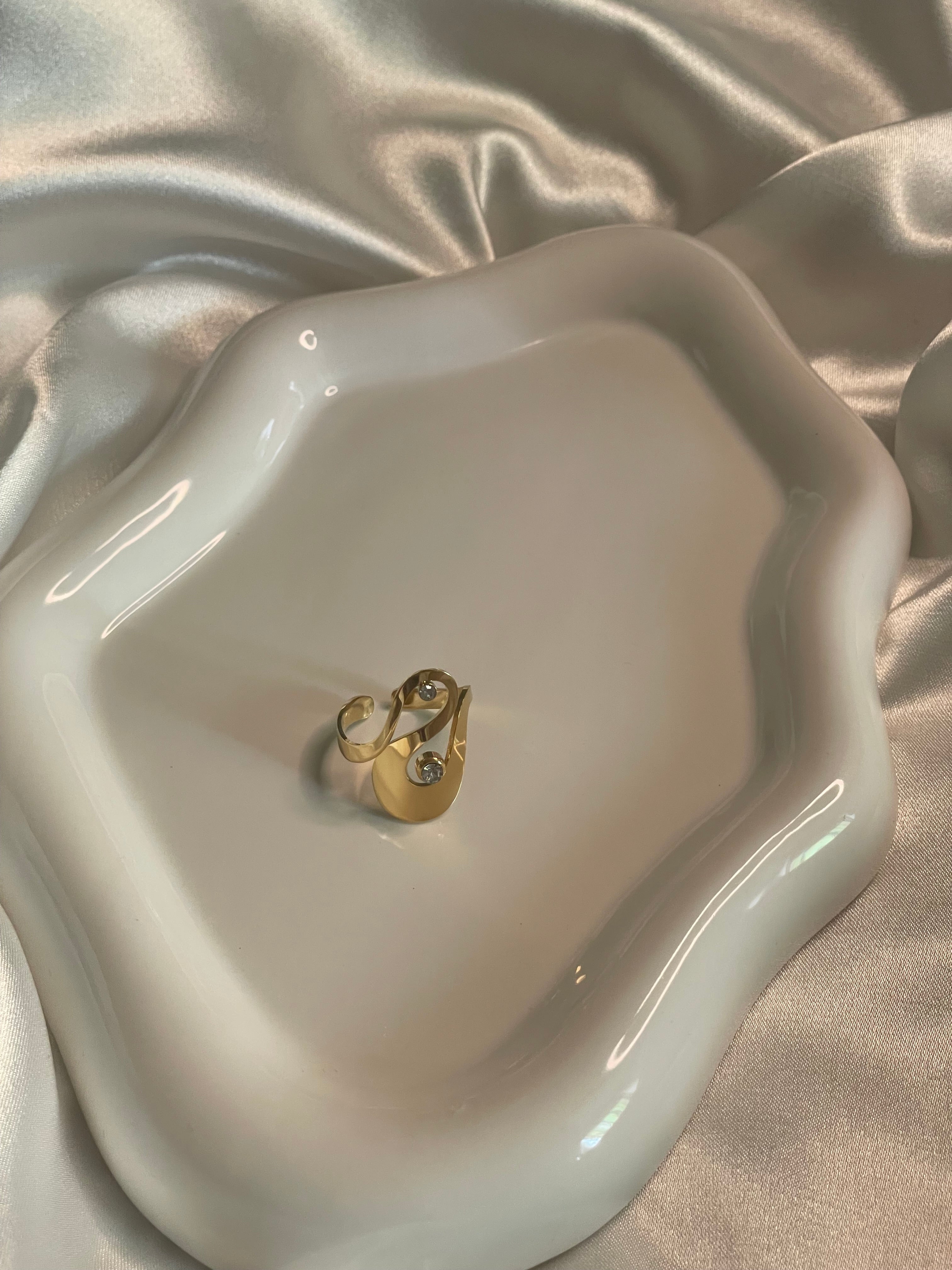 Bague Dorée Ouverte Cygne Brillant Orné de Strass