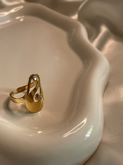 Bague Dorée Ouverte Cygne Brillant Orné de Strass