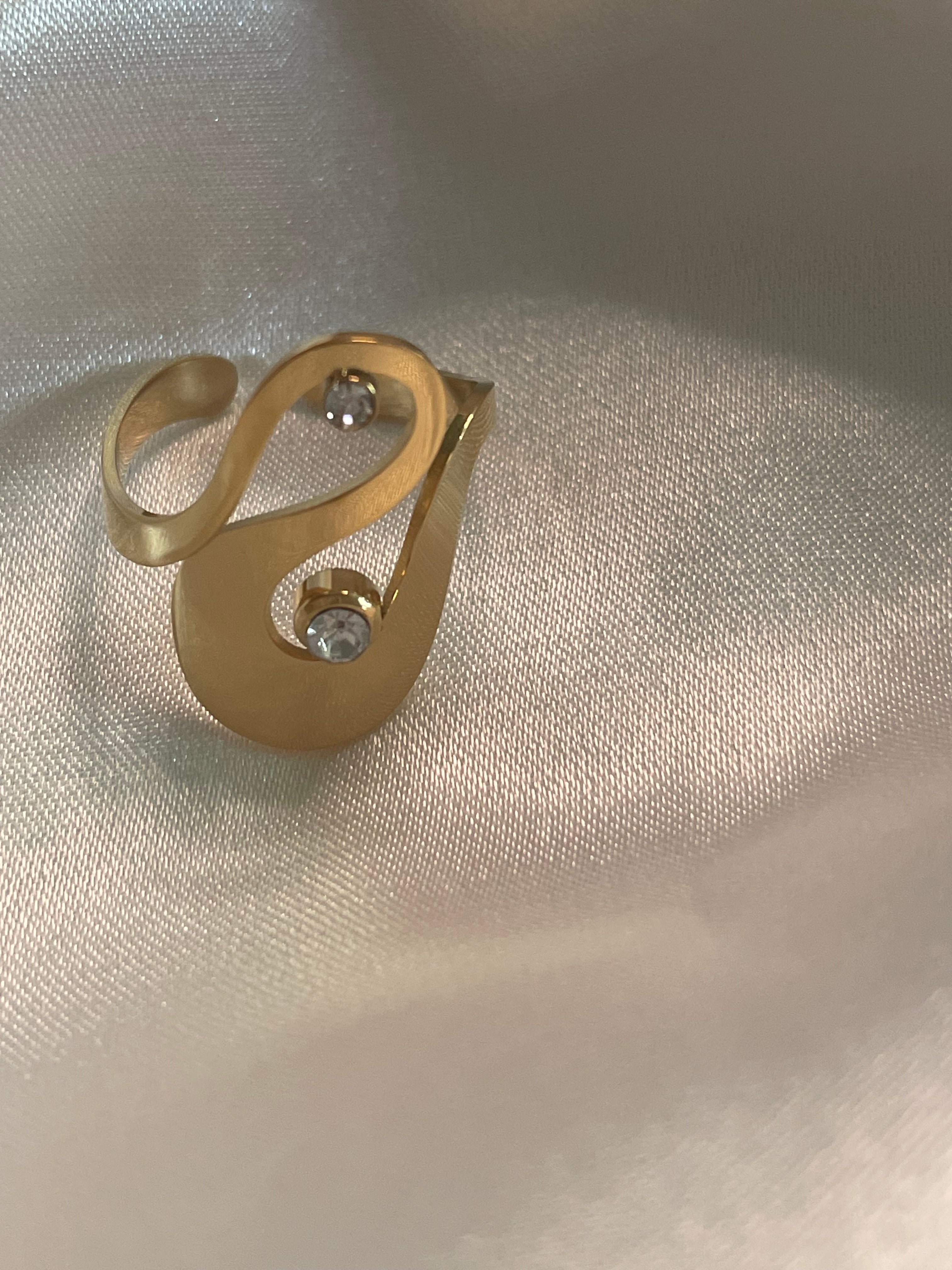 Bague Dorée Ouverte Cygne Brillant Orné de Strass