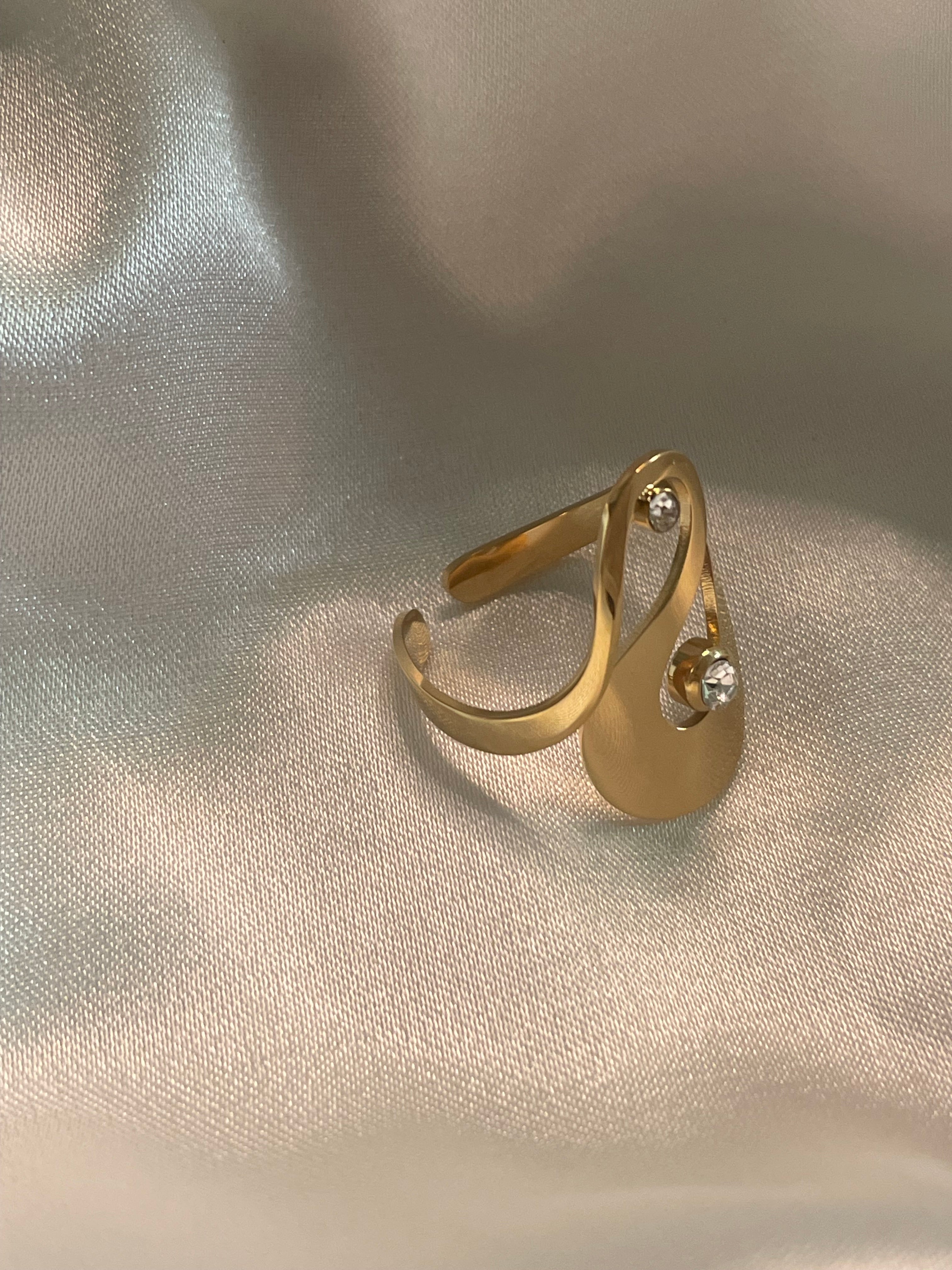 Bague Dorée Ouverte Cygne Brillant Orné de Strass