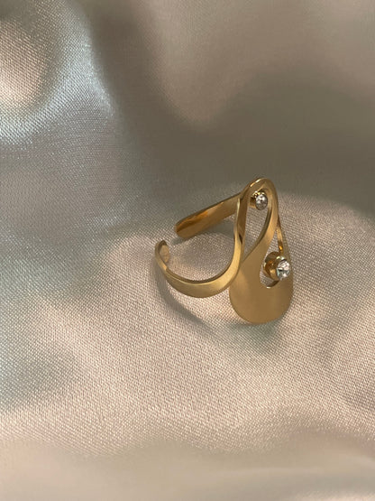 Bague Dorée Ouverte Cygne Brillant Orné de Strass