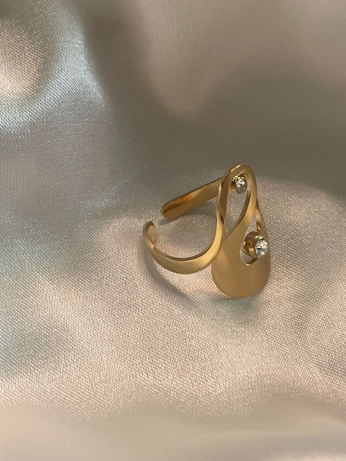 Bague Dorée Ouverte Cygne Brillant Orné de Strass