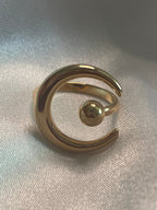 Bague Dorée Ouverte Lune Et Boule Brillante