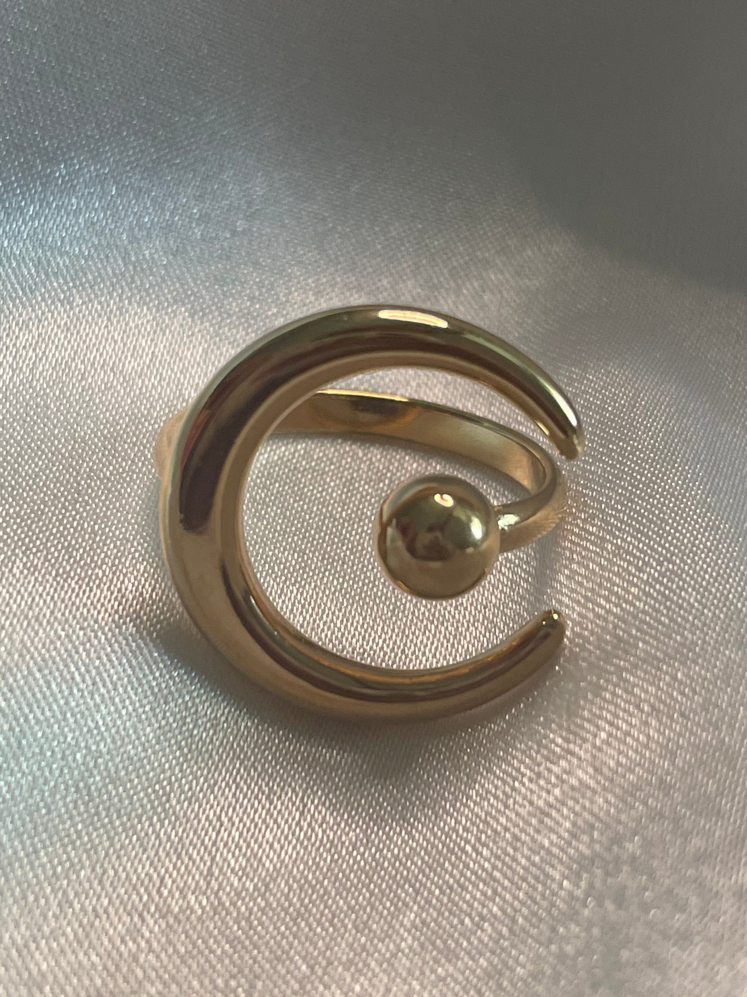 Bague Dorée Ouverte Lune Et Boule Brillante