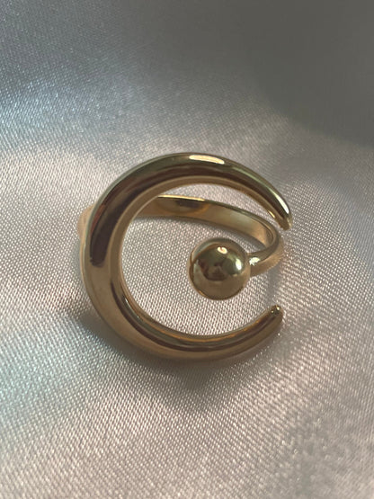 Bague Dorée Ouverte Lune Et Boule Brillante