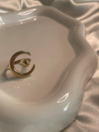 Bague Dorée Ouverte Lune Et Boule Brillante