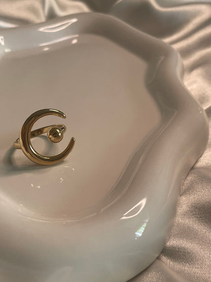 Bague Dorée Ouverte Lune Et Boule Brillante