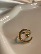 Bague Dorée Ouverte Lune Et Boule Brillante