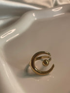 Bague Dorée Ouverte Lune Et Boule Brillante