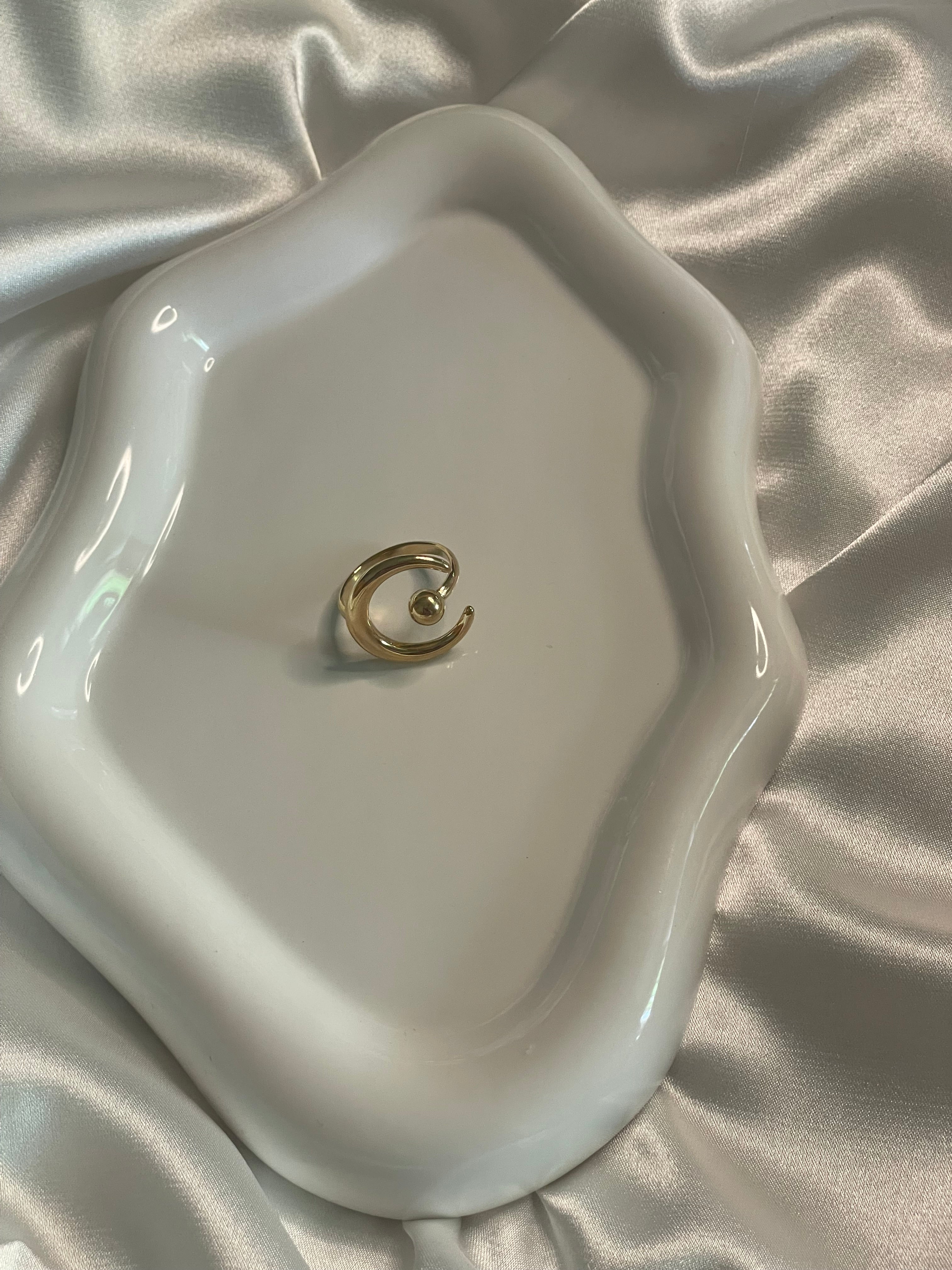 Bague Dorée Ouverte Lune Et Boule Brillante