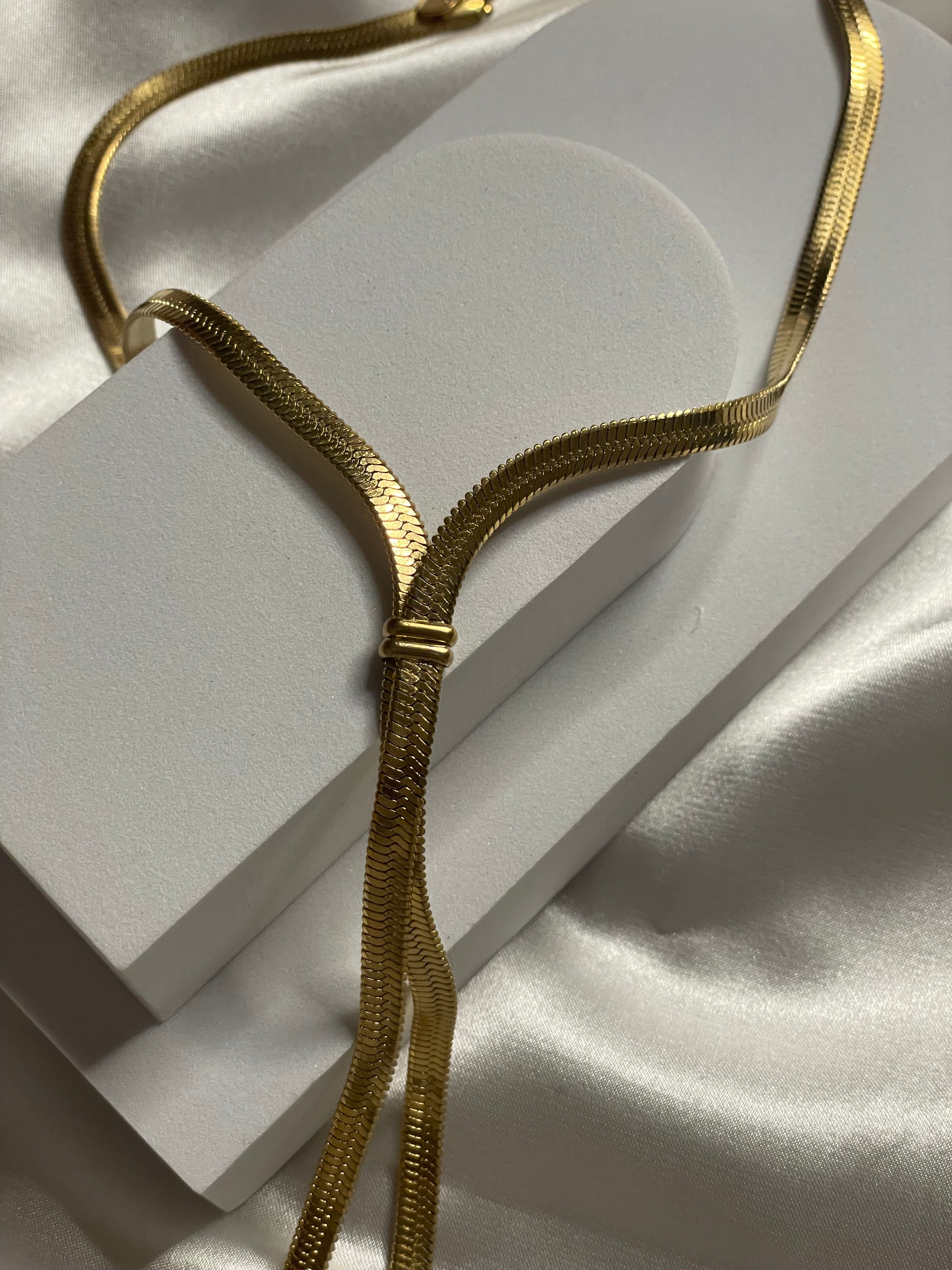 Collier Doré Chaîne Serpent Plate en Y mode cravate