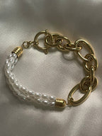 Bracelet Doré Double Chaînes de Perles Avec Multi Large Maillons
