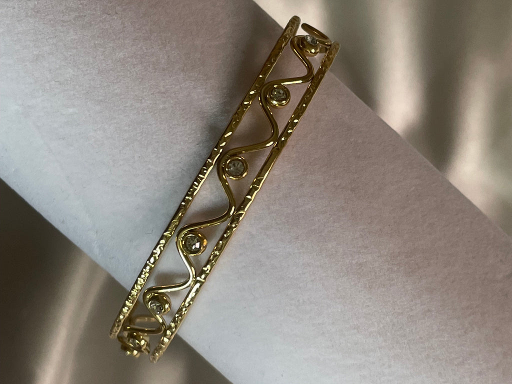 Bracelet Doré Jonc Large Zie Zag Strass