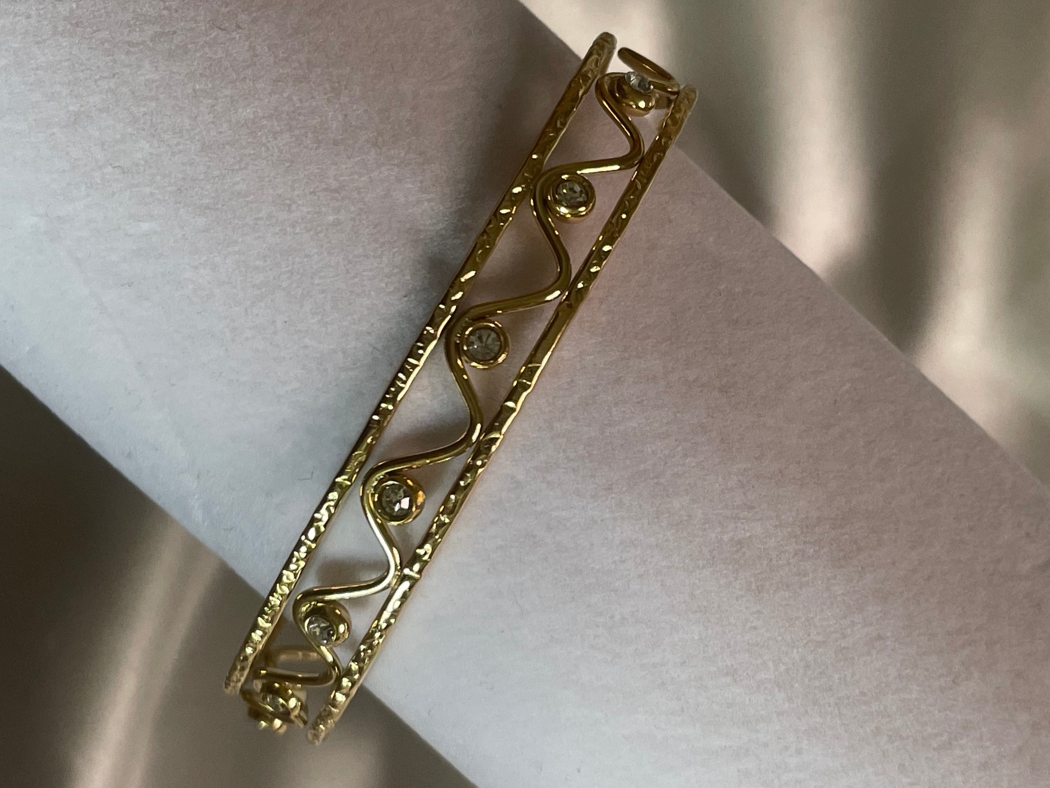 Bracelet Doré Jonc Large Zie Zag Strass