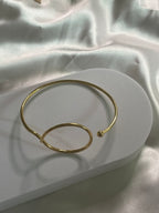 Bracelet Doré Jonc Cercle Ouvert Et Boule Ajustable.