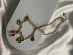 Collier à chaîne en acier inoxydable et charms cerise et printanier