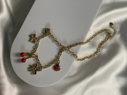 Collier à chaîne en acier inoxydable et charms cerise et printanier